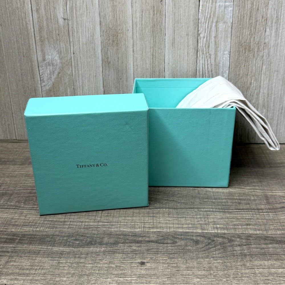 Tiffany & Co Empty Blue Jewelry Box with Branded Tissue Paper Signature Gift Box